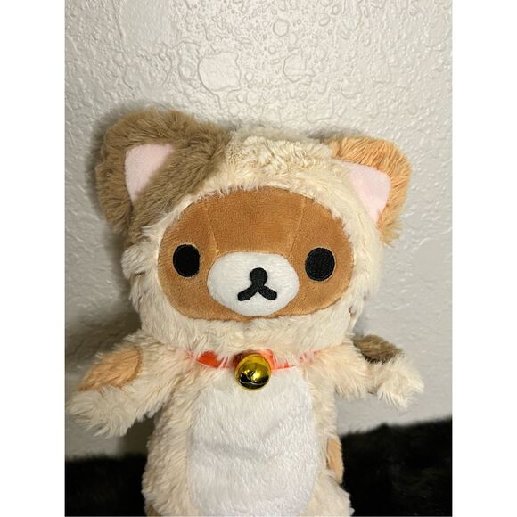 San-X Rilakkuma Plush Doll Calico Cat Neko Costume Japan 8” - Picture 2 of 5
